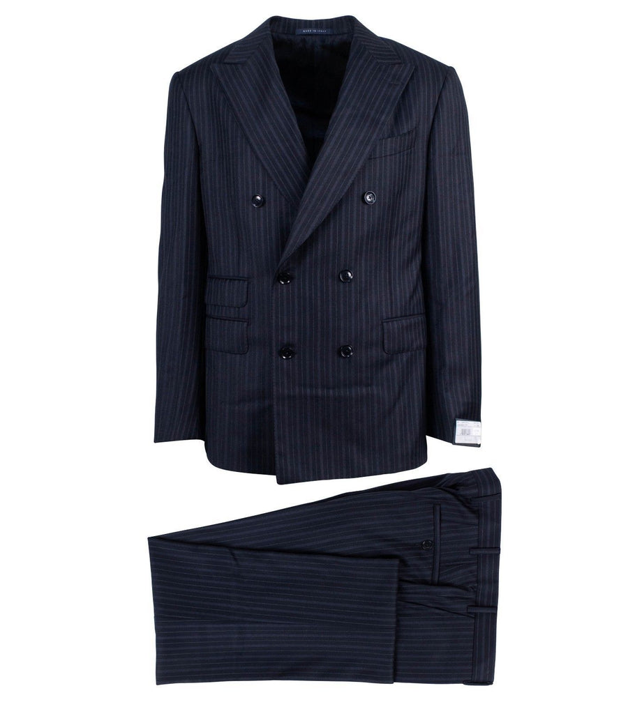 Thick Multi Stripe Double Breasted Suit - Black