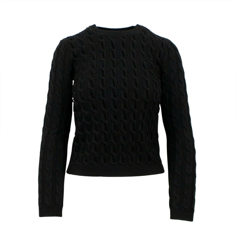 Wool Velvet Detail Cable Knit Sweater - Black