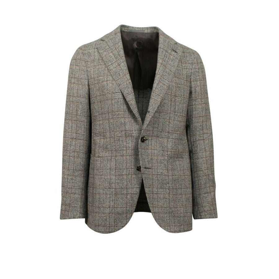 Drop 6 Plaid 3 Roll 2 Button Wool Blend Sport Coat - Brown / Gray
