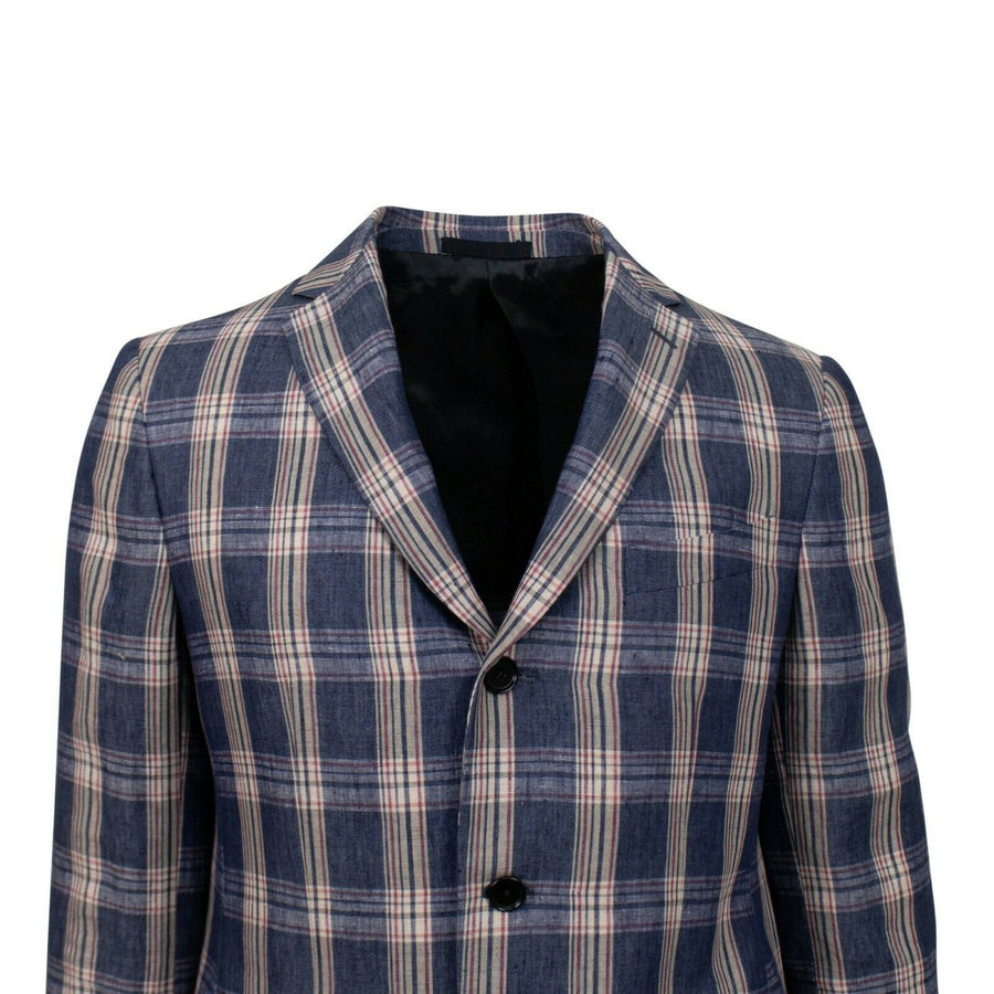 Drop 8 Plaid 3 Roll 2 Button Linen Sport Coat - Blue