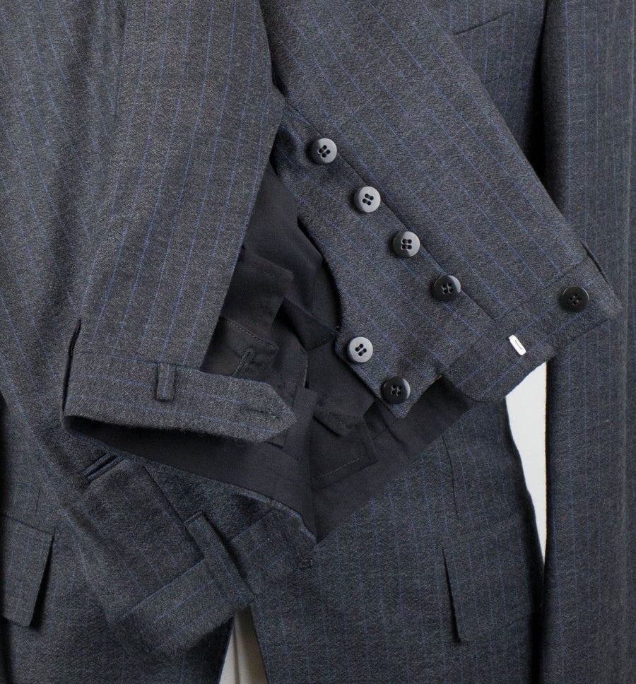 Drop 7 Pin Striped Wool 3/2 Button Suit - Gray / Blue