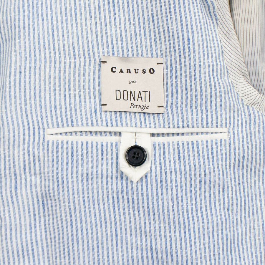 Drop 8 Striped 3 Roll 2 Button Linen Sport Coat - Light Blue