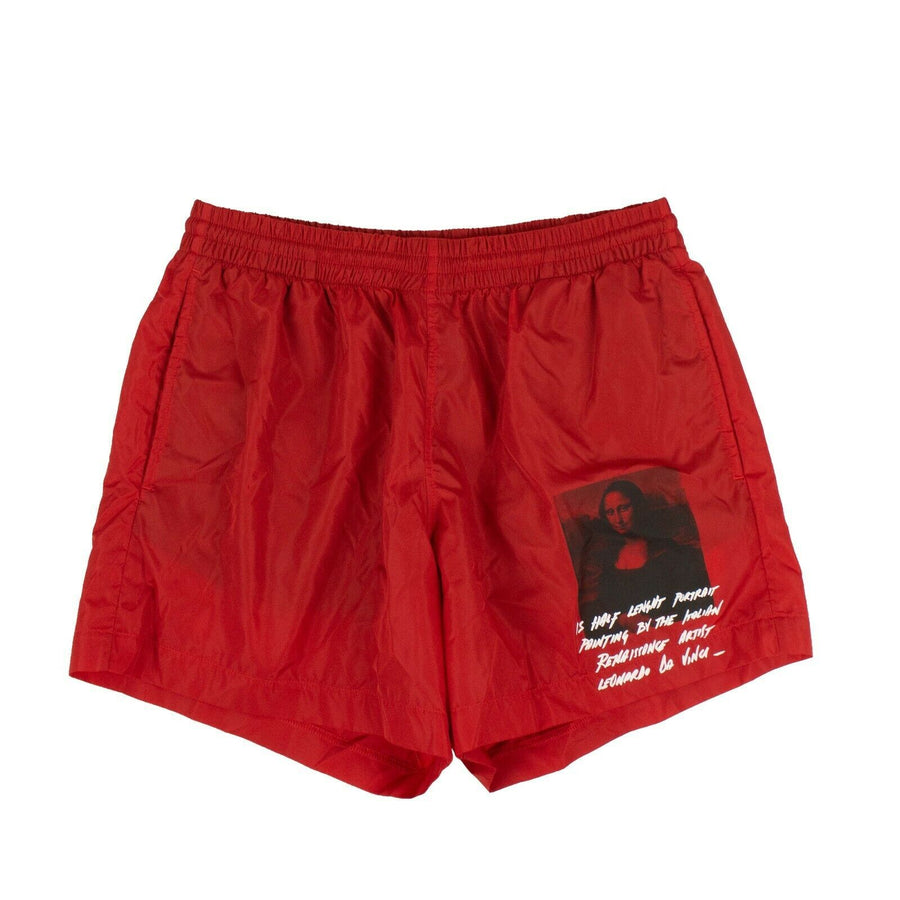 Mona Lisa Print Swim Shorts Pants - Red