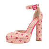 Leather Polka Dot Ankle Strap Pumps - Pink