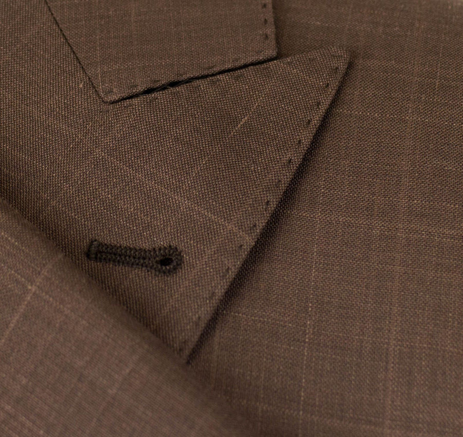 Checked Wool Blend 3 Roll 2 Button Suit - Brown