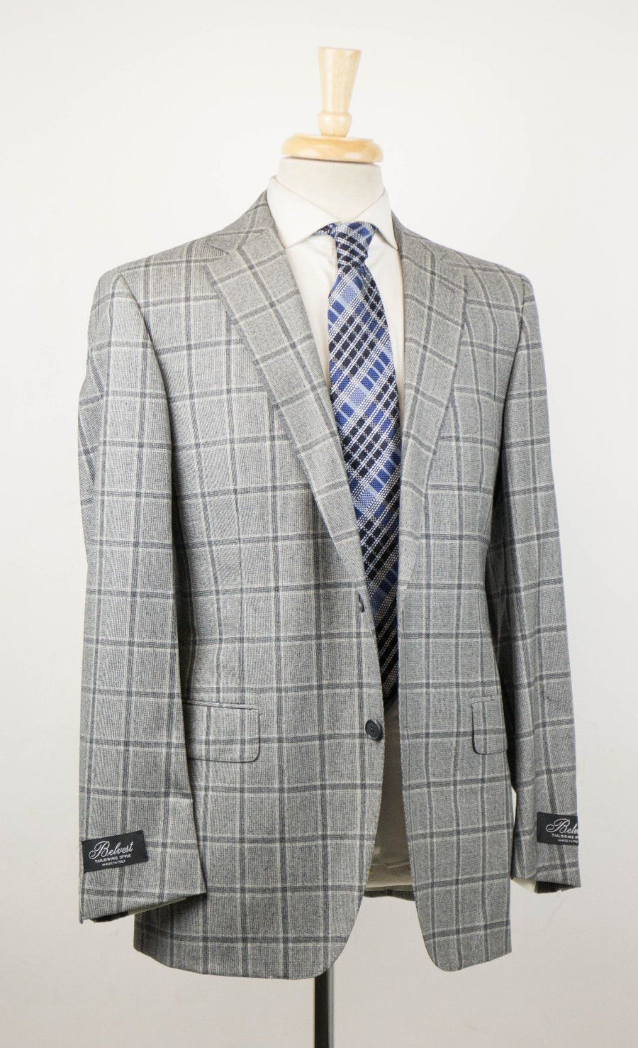 Windowpane Wool Super 160's 2 Button Suit - Gray