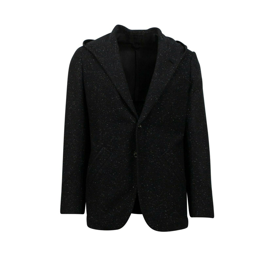 Textured Wool Blend Two Button Hooded Sport Coat - Black
