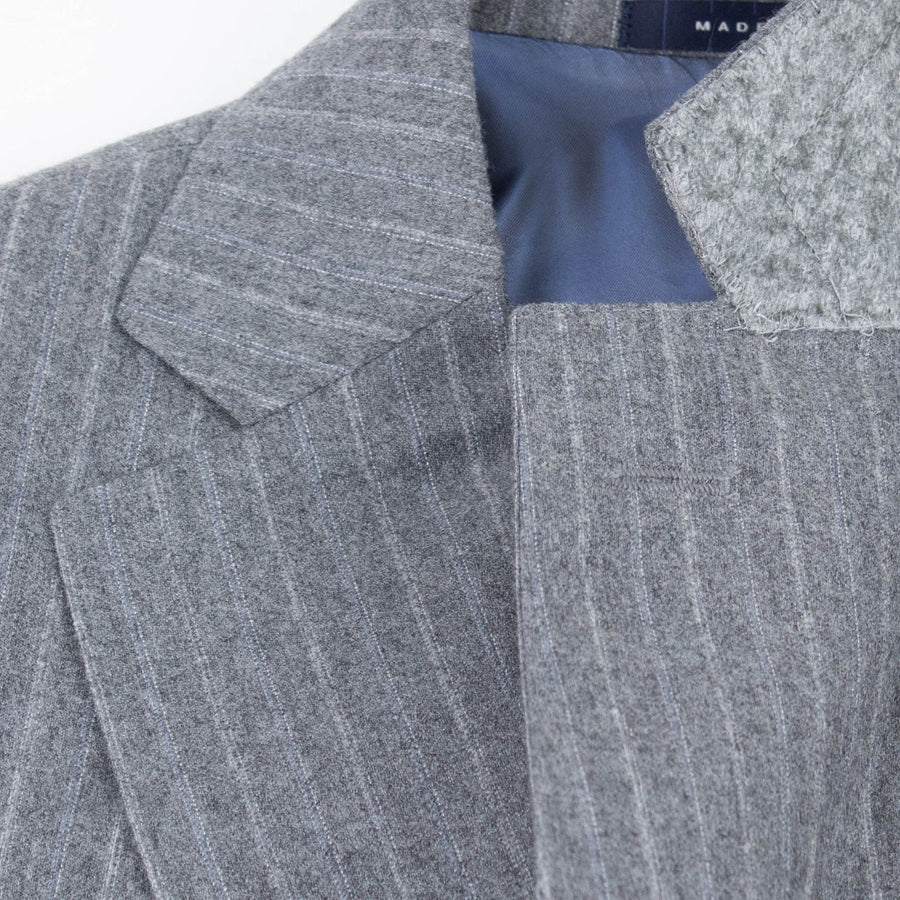 Striped Wool Two Button Suit - Grey