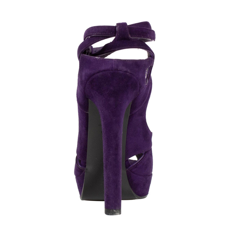 Suede Open Toe Cutout Sandal Pumps - Purple