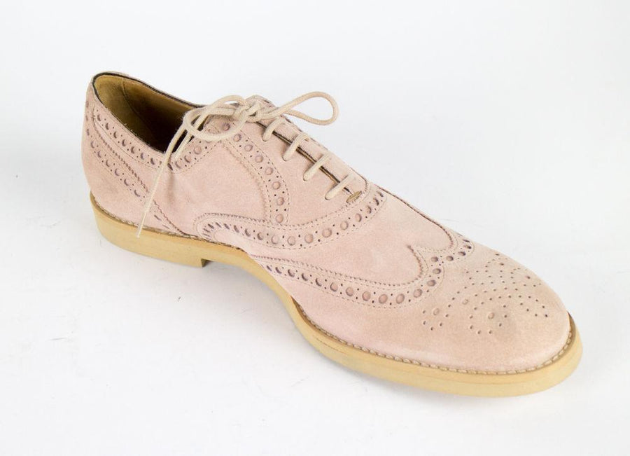 Suede Leather Wingtip Oxfords - Light Pink