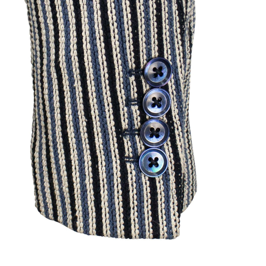Striped Cotton Double Breasted Sport Coat - Blue