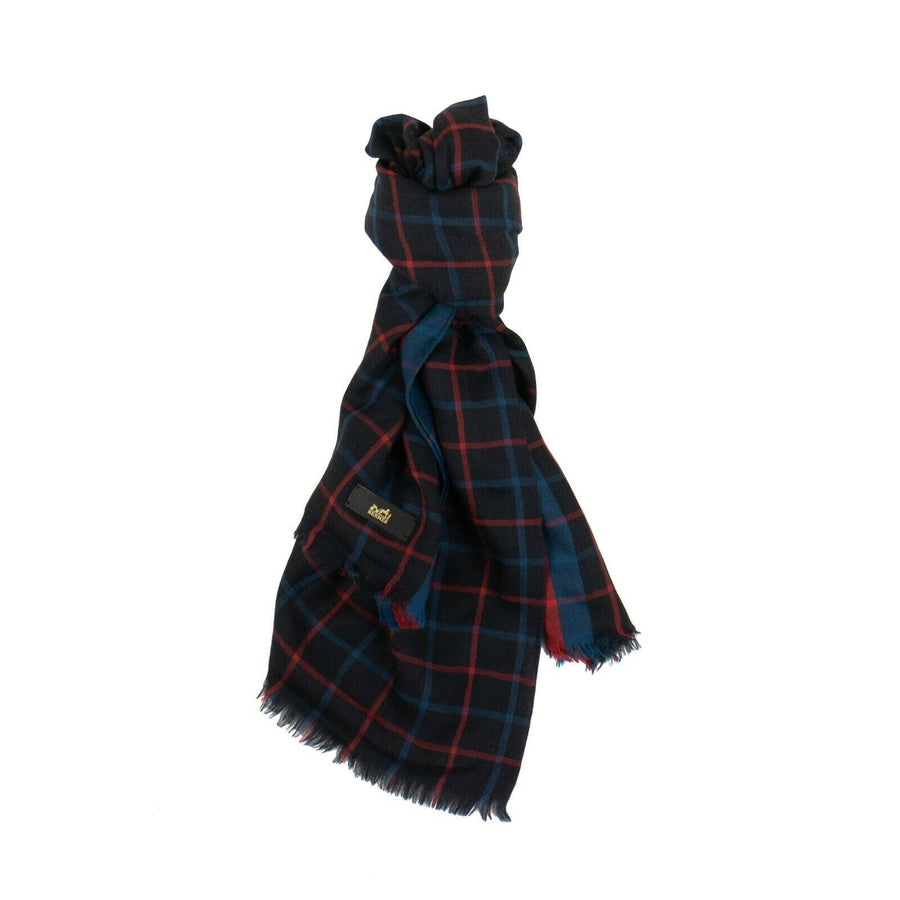 Cashmere Scotland Tartan Print Shawl Scarf - Navy / Red