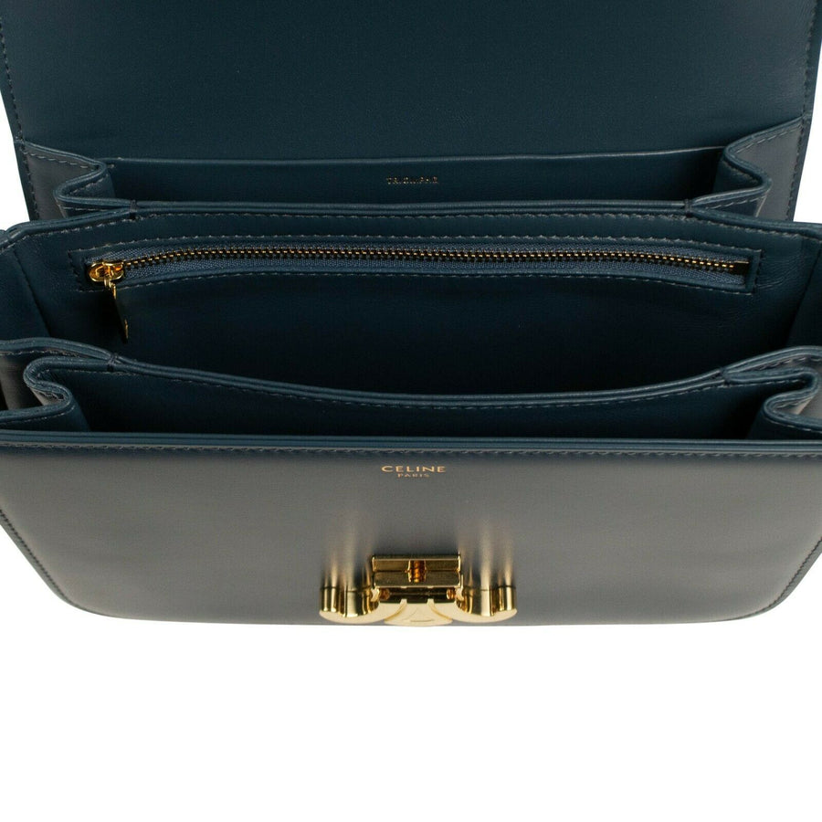 Shiny Calfskin Leather Medium Triomphe Cross Body Bag - Blue