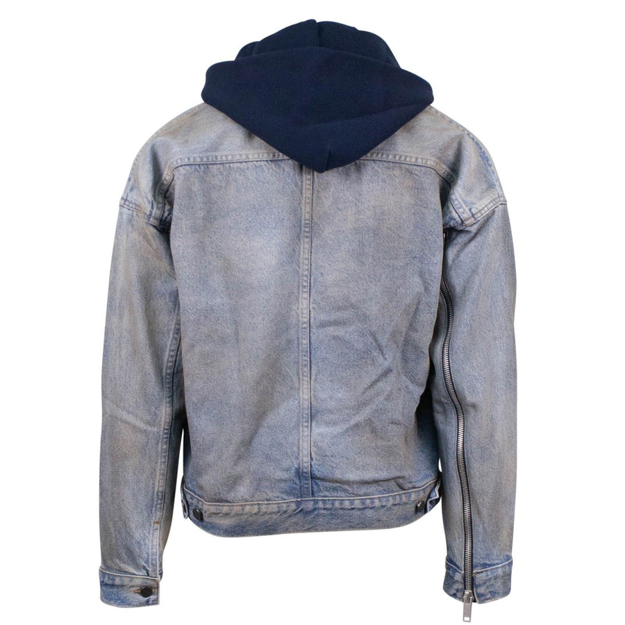 Mechanic Wash Denim Trucker Detachable Hood Jacket - Faded Denim