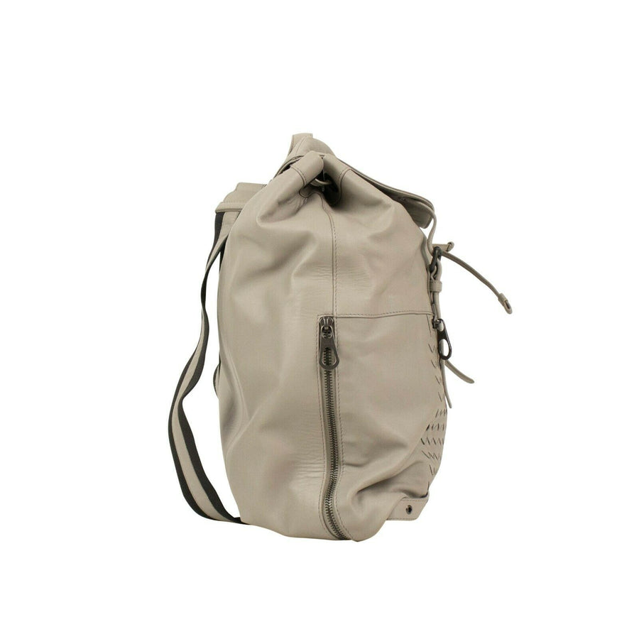 Leather 'Intrecciato' Backpack - Dark Cement