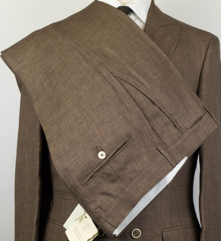 Birdseye Wool Blend Double Breasted Suit - Brown