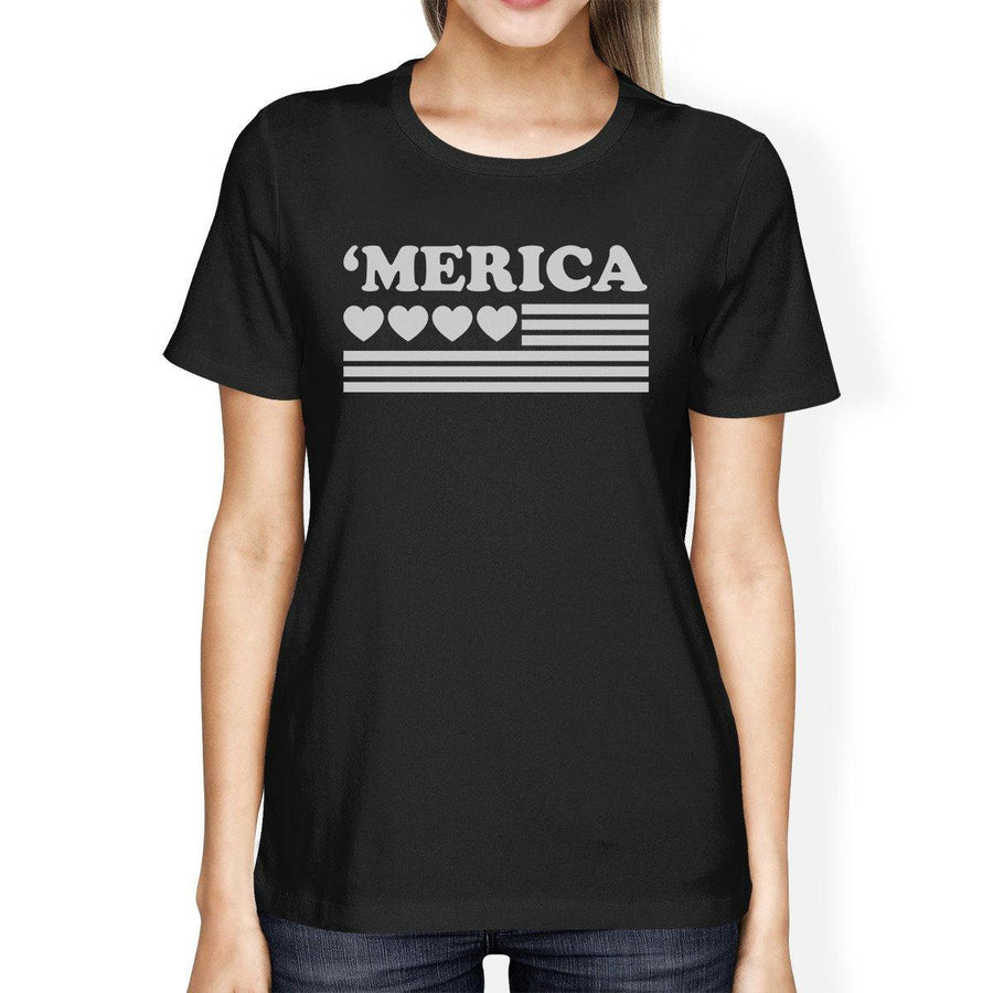 Heart American Flag Womens Cute Graphic Shirt For Independence Day