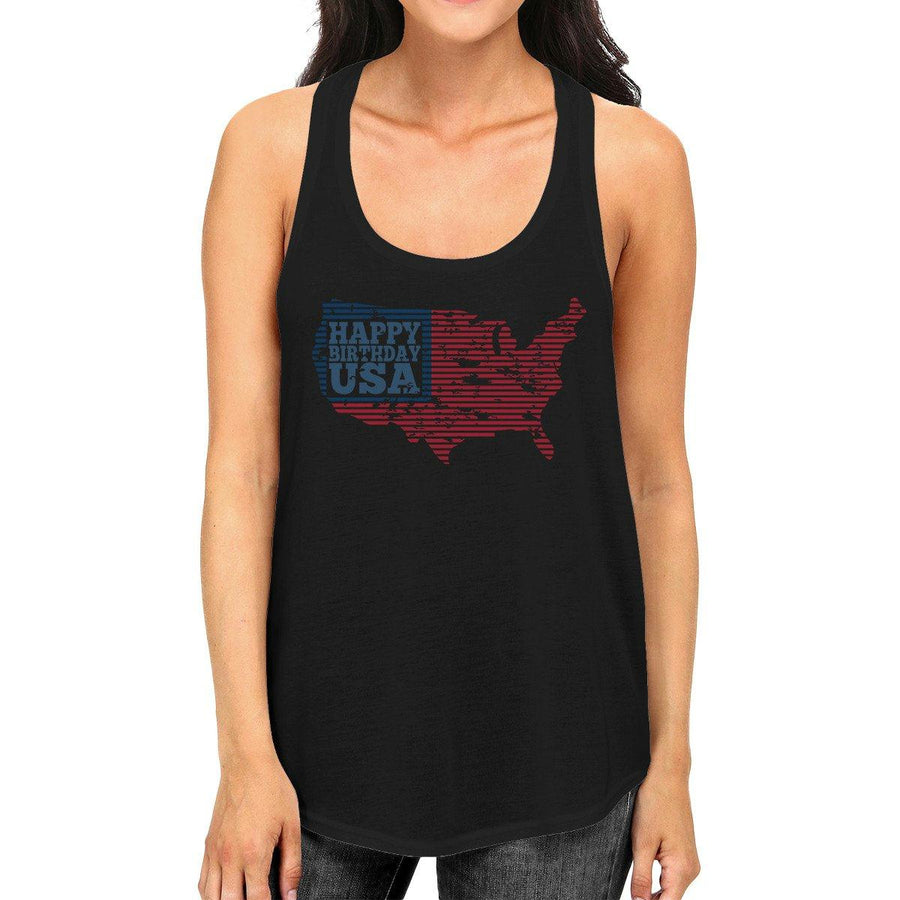 Happy Birthday USA Womens Black Sleeveless Top Funny 4 Of July Tank