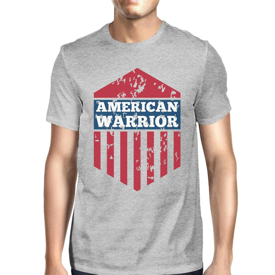 American Warrior Tee Mens Grey Cotton Tshirt American Flag Shirt