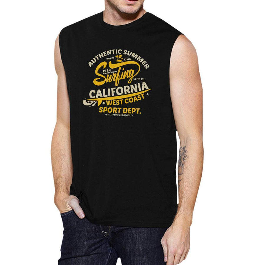 Authentic Summer Surfing California Mens Black Muscle Top