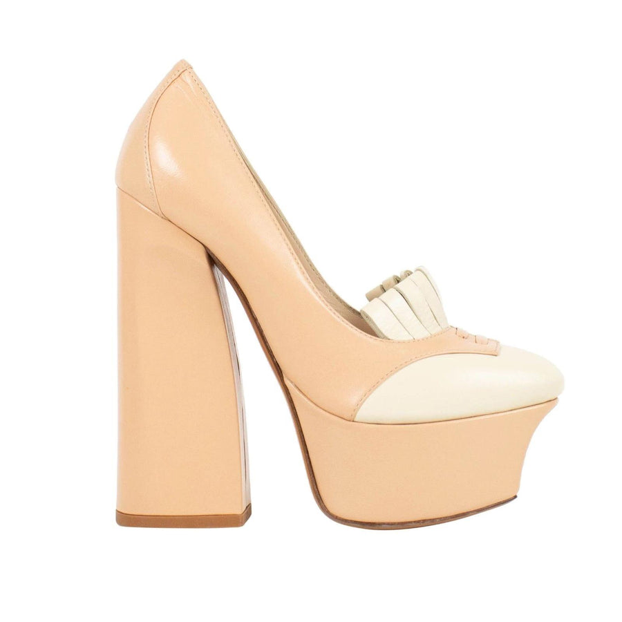 Leather Oxford Platform Pumps - Pale Pink