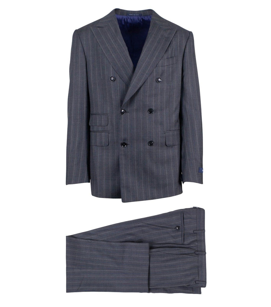Multi Striped Wool Double- Breasted Suit - Blue