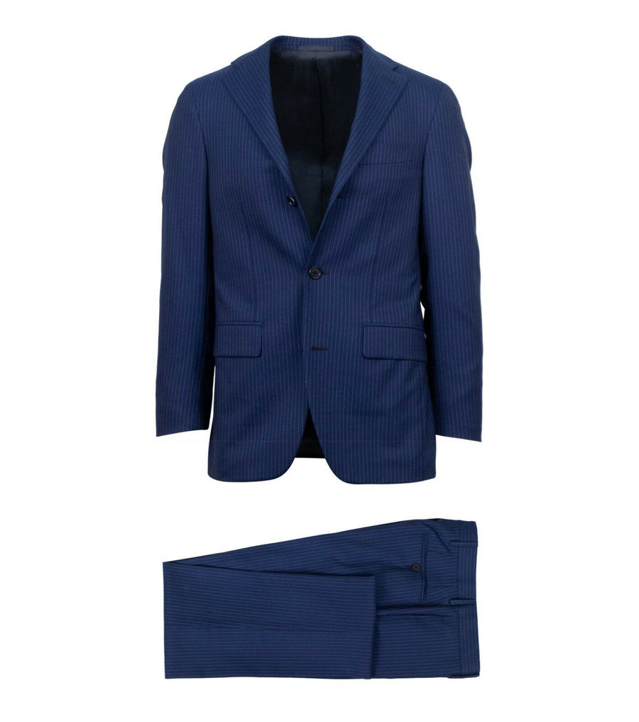 Drop 7 Pin-Striped Wool Three Button Suit - Blue