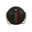 Mini Round Leather Ophidia Web Shoulder Bag - Black