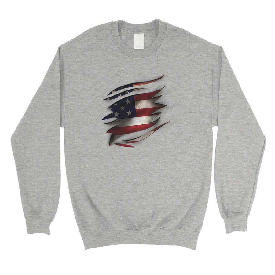 American Flag Ripped Unisex Crewneck Sweatshirt 4th Of July Outfit