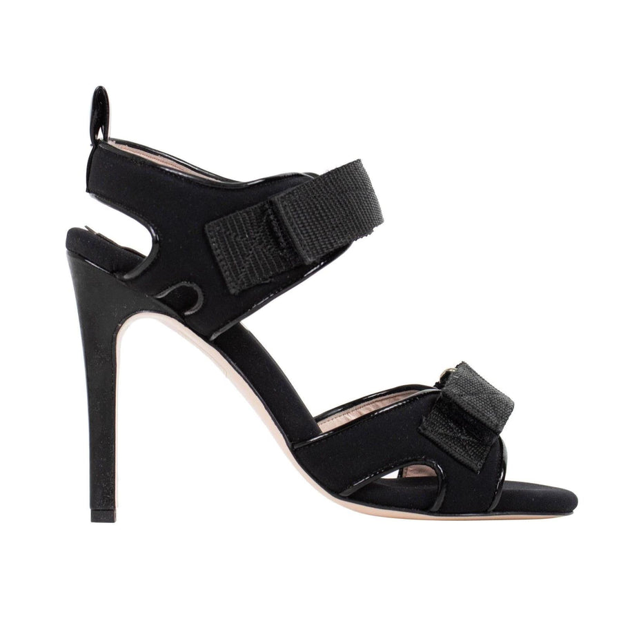 Suede Velcro Strap Sandal Pumps - Black