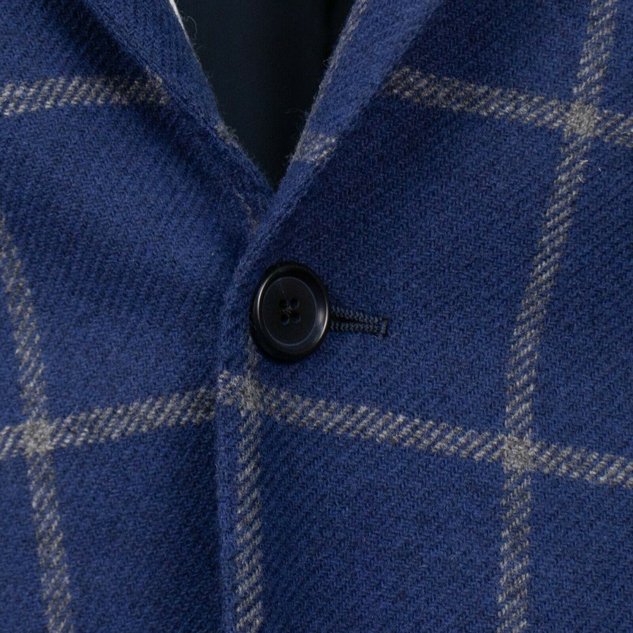 Drop 8 Check Wool 3 Roll 2 Button Sport Coat - Blue