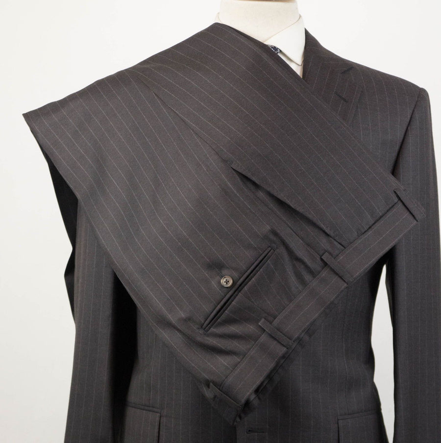 Striped Super 130's Wool 2 Button Suit - Brown