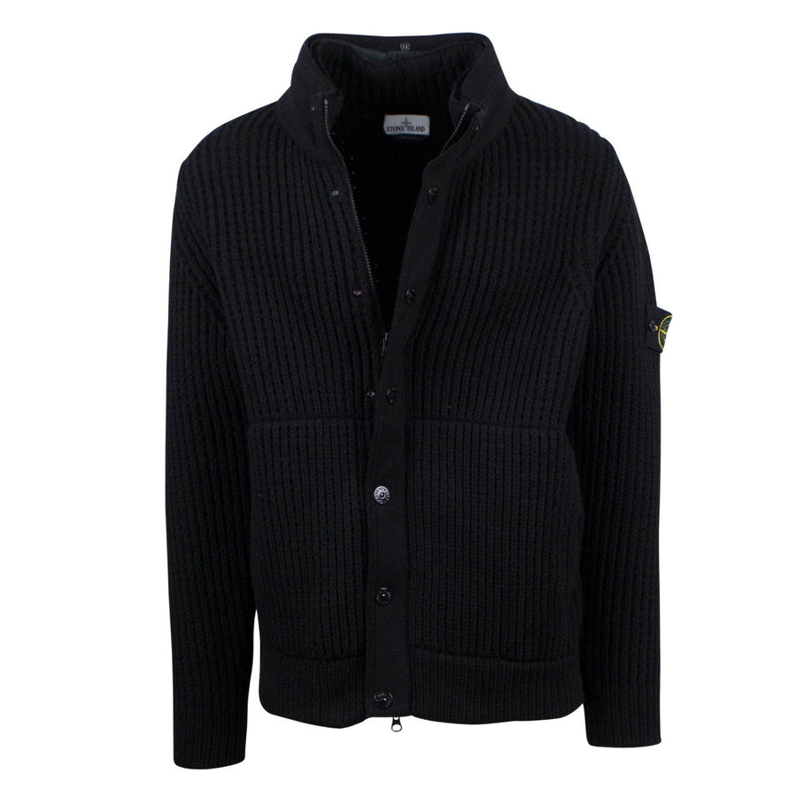 Black Knit With Hideaway Hood Cardigan Sweater