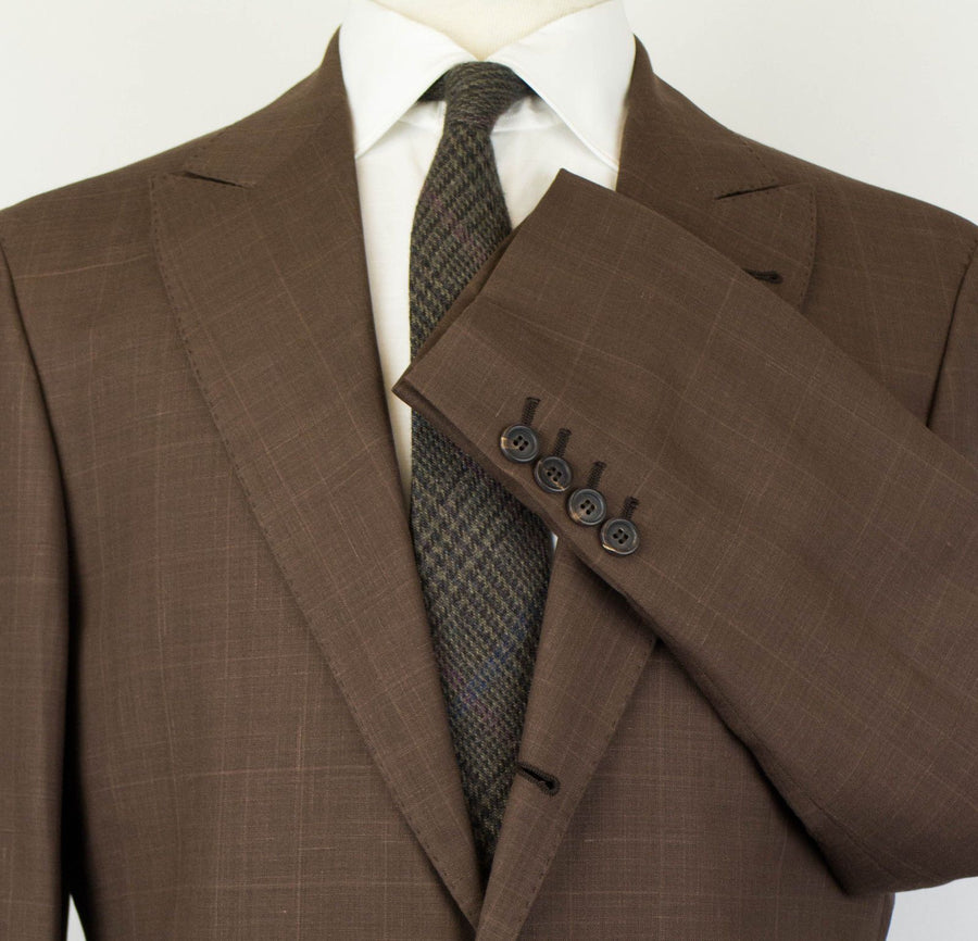 Checked Wool Blend 3 Roll 2 Button Suit - Brown