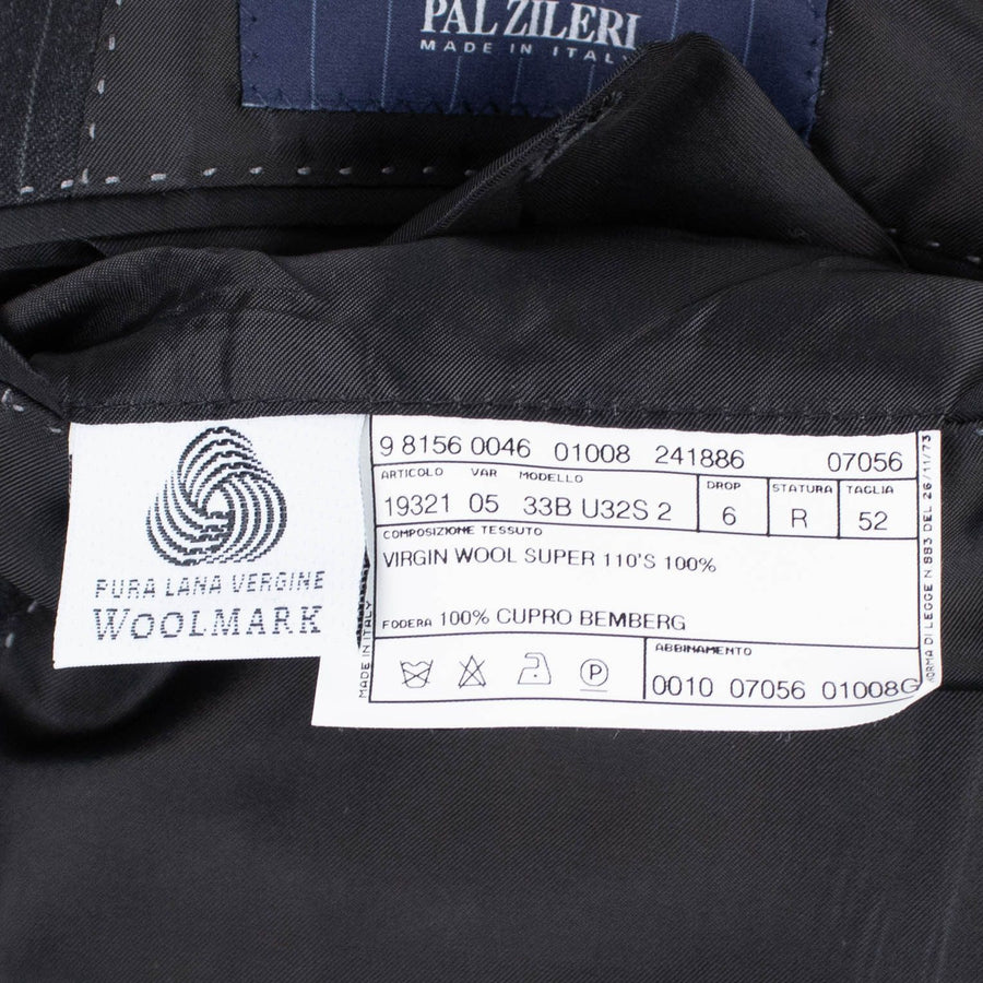 Striped Wool Three Button Suit - Grey