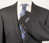 Striped Super 130's Wool 2 Button Suit - Brown
