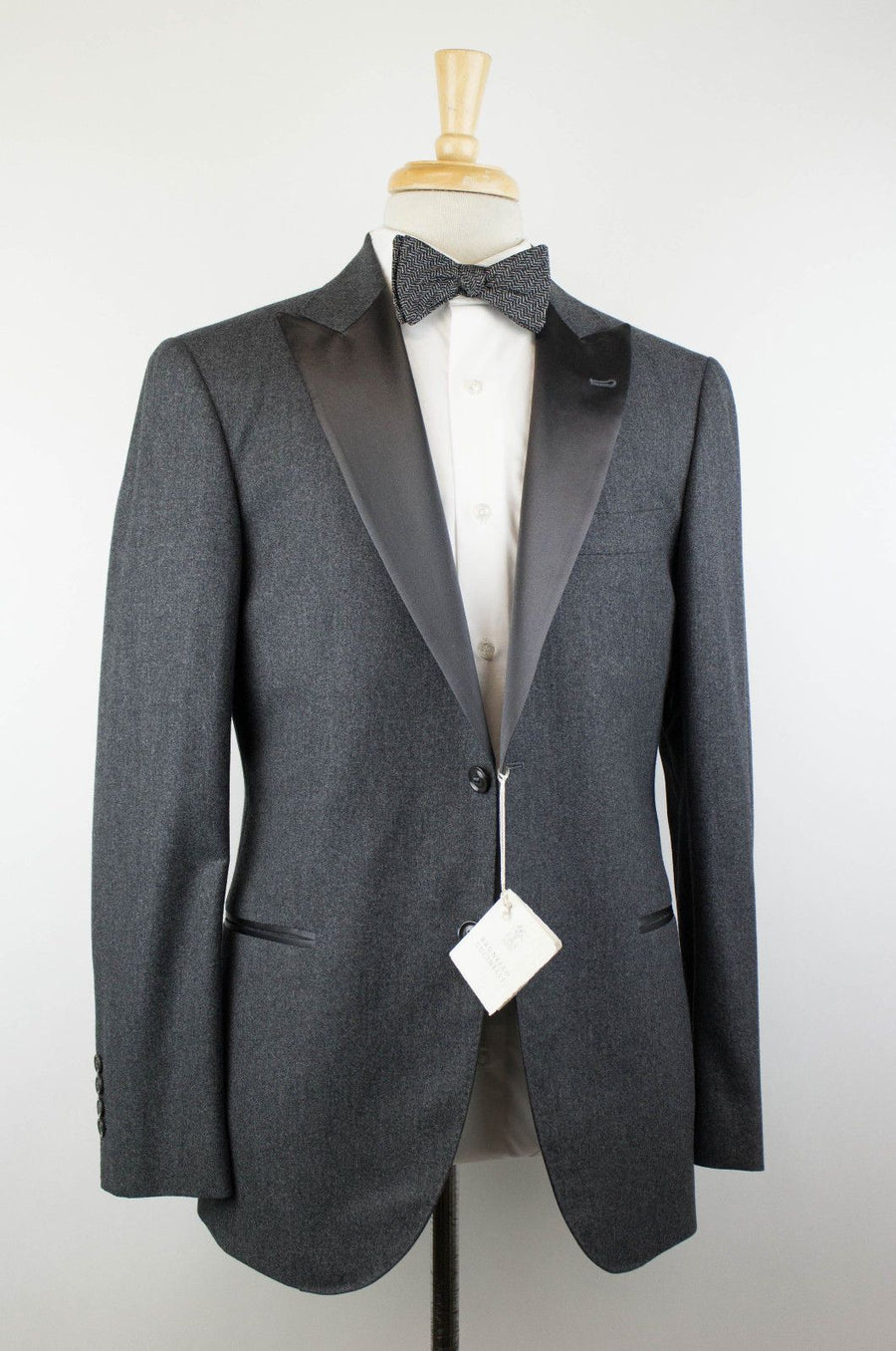 Wool Satin Peak Lapels Tuxedo - Gray