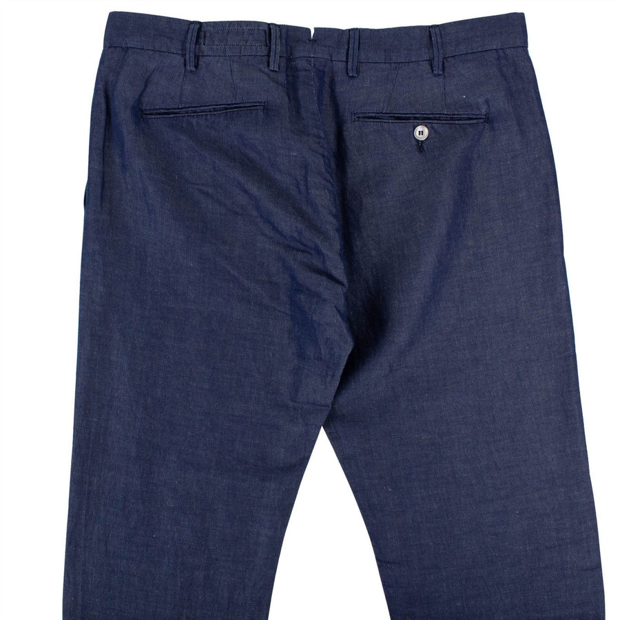 Blue Cotton Blend Dress Pants