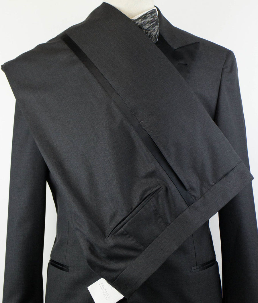 Wool Blend Satin Tuxedo Suit - Charcoal Gray