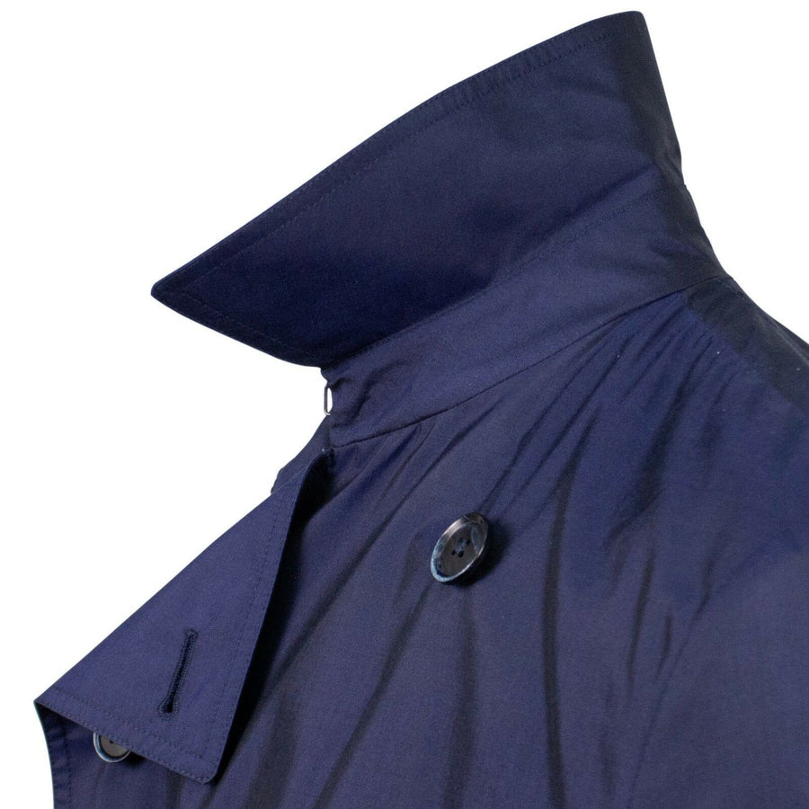 Silk Double Breasted Trench Coat - Navy Blue