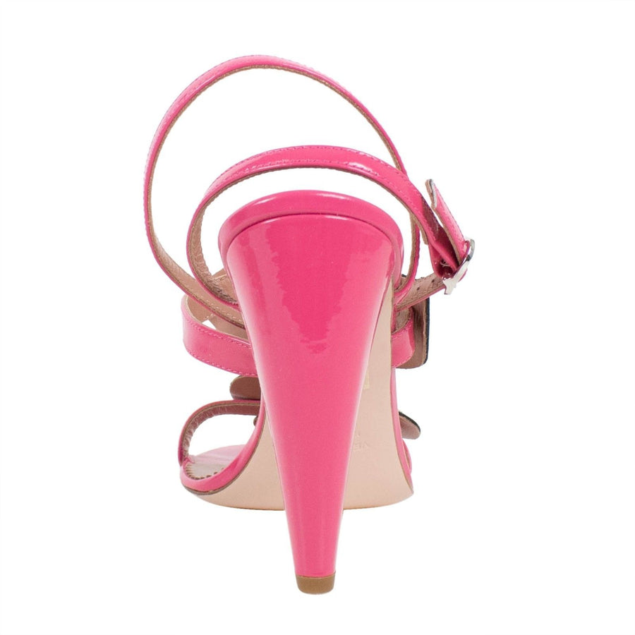 Leather Flower Ankle Strap Sandal Pumps - Pink / White