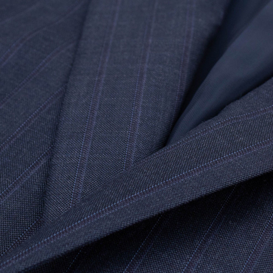 Drop 8 Striped Wool Two Button Three Piece Suit - Blue