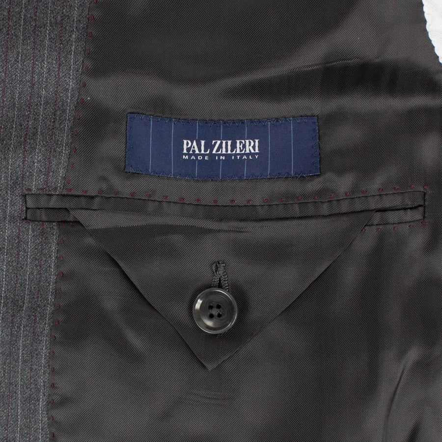 Pinstriped Wool Two Button Suit - Heather Grey