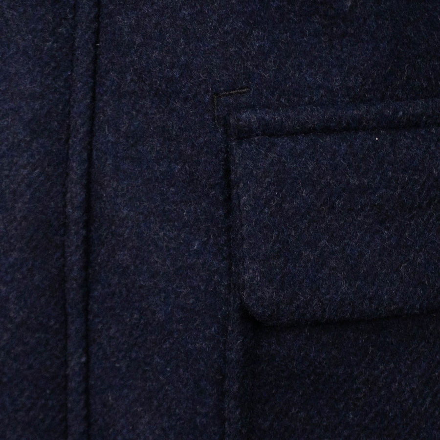 Cashmere Blend Hooded Zip Up Coat - Blue