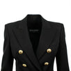 Wool Double Breasted Gold Button Blazer - Black