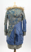 Camo Nylon Vintage Denim Puffy Hooded Parka Coat - Blue / Green