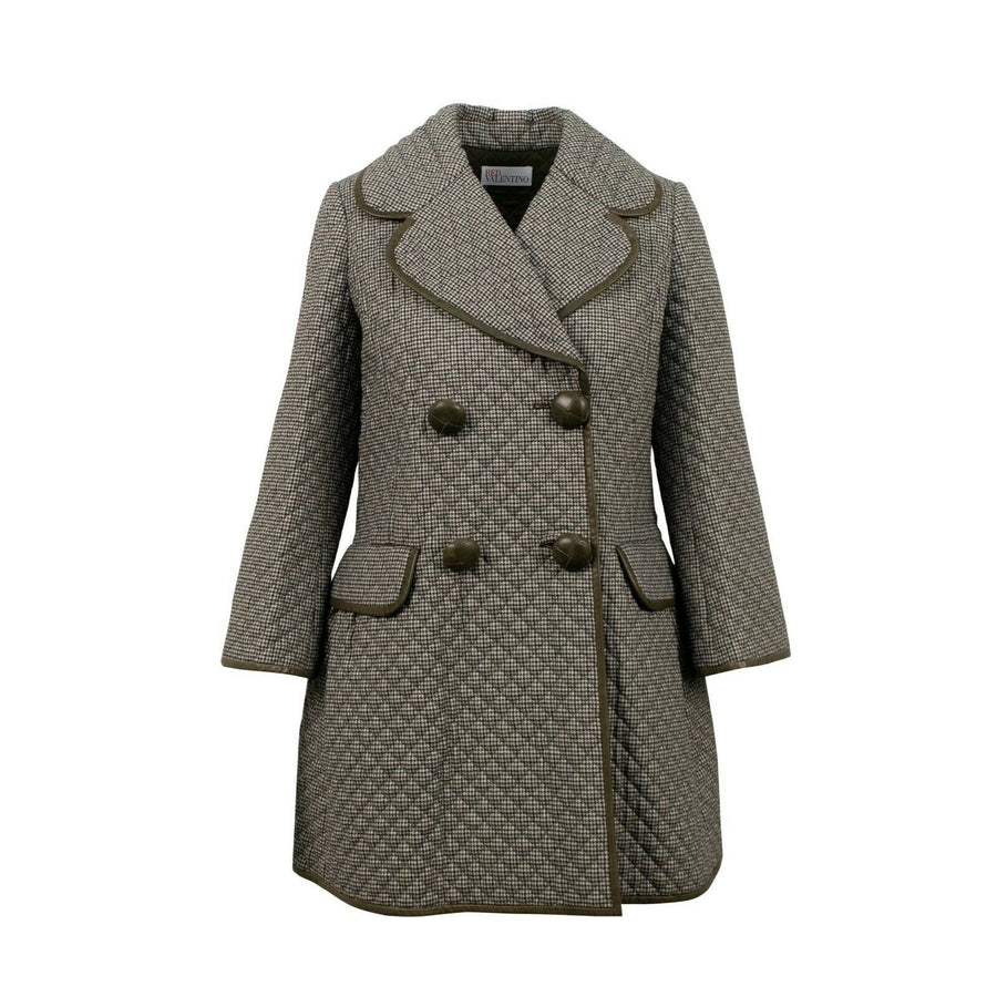 Houndstooth Quilted Double Breasted Coat - Brown