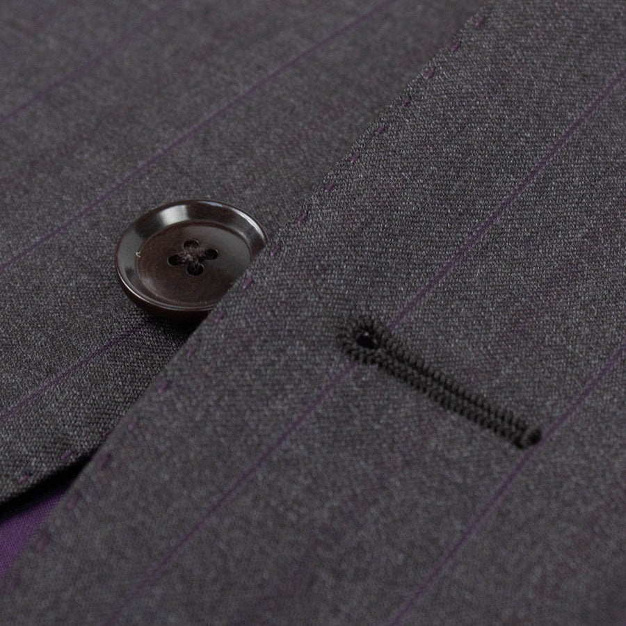 Drop 8 Striped Wool Two Button Suit - Charcoal Grey