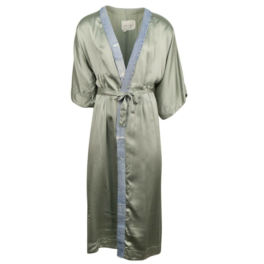 Silk And VIntage Denim Kimono Robe - Opal