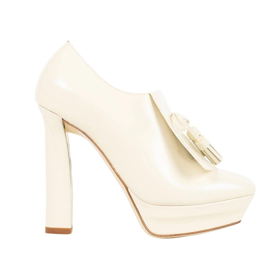 Leather Flap Front and Bow Heels - White